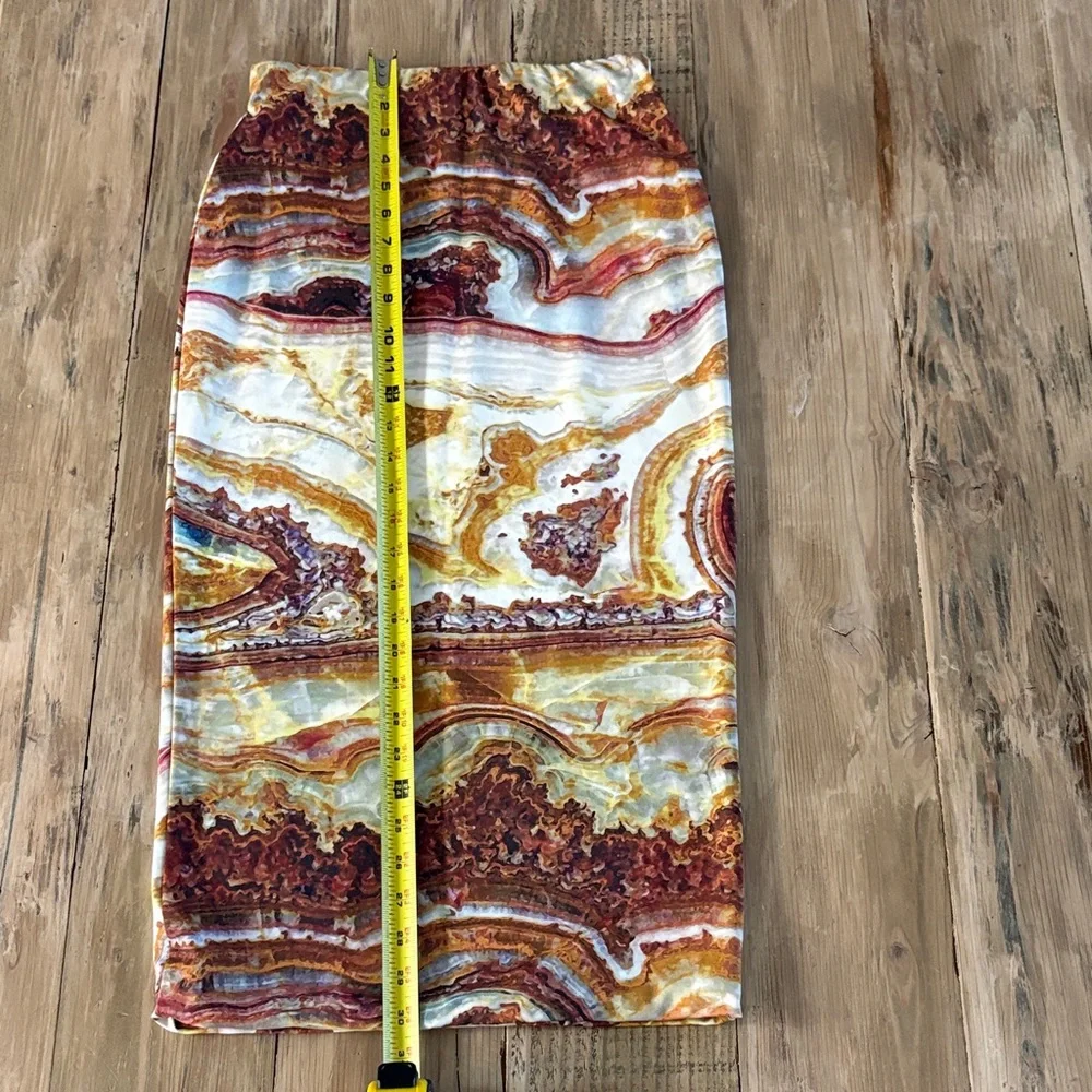 Marble-Print Pencil Skirt in Rust, Cream & Gold - Picture 7 of 7